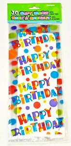 20 CLEAR PARTY CELLOPHANE FAVOR BAGS HAPPY BIRTHDAY GIFT BAG CANDY TREATS - Picture 1 of 5