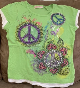 GIRLS T-SHIRT SIZE 12 PEACE SIGNS SHIMMERING CUTE! - Picture 1 of 2