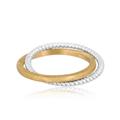 Витая веревка двойной кольцо, двухцветный штабелируемый кольцо, минималистское кольцо подарок для нее - Изображение 1 из 4