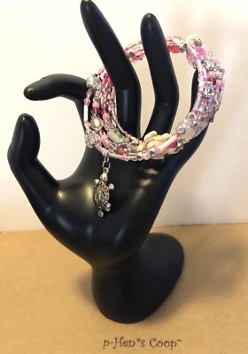 Pulsera Tortuga Marina con Conchas Rosa Puño Envoltura Memoria Alambre Artesanal Hecho a Mano EE. UU. 795 Foto 1 de 4