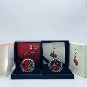 2013 & 2014 RM Silver Proof Alderney Remembrance Day £5 Red Poppy 2 X Coin Set - Picture 1 of 10
