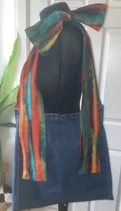 LARGE HANDMADE DENIM BOW BAG WITH PRESS STUD FASTEN AND ADJUSTABLE LENGTH STRAP - Picture 1 of 6