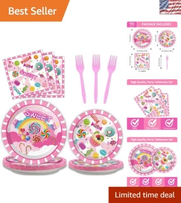 Juego de suministros de fiesta Candyland 96 piezas - platos, servilletas y tenedores para 24 invitados Foto 1 de 4