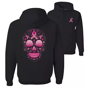 Rosa Brustkrebs Zuckerschädel vorne und hinten Unisex Grafik Hoodie Sweatshirt - Bild 1 von 4