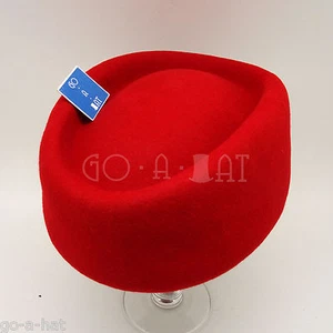 CLASSIC Wool Felt Women Pillbox Hat Ladies Fascinator Stewardess | Red | Round - Picture 1 of 1