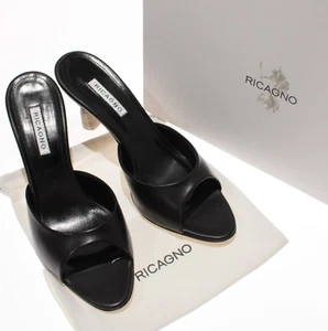 Ricagno NWB Yira Peep Toe Mules / Heels Size 40 (US 10) in Solid Black - Picture 1 of 10