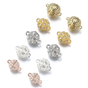 10 Sets Rose Gold Round Platinum Alloy Rhinestone Magnetic Clasps Finding 8~14mm - Picture 1 of 11