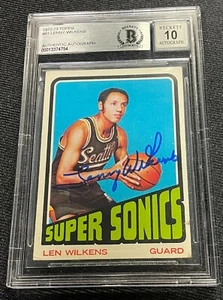 LENNY WILKENS SIGNED 1972-73 TOPPS SONICS #81 BECKETT AUTO GRADE 10 754 - Picture 1 of 2