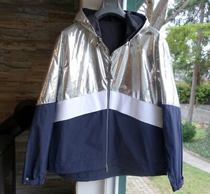 MONCLER JACKET 5 quinic hooded windbreaker light logo xl dark blue navy silver - Bild 1 von 16
