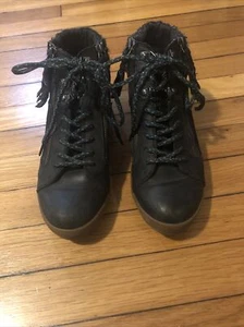 Women's CRUSHE BOHO Sneaker Black Leather Athletic Zipper Fashion Shoes Sz. 8 - Picture 1 of 5