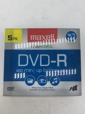 SEALED NEW 5 Pack Maxell Maxdata DVD-R 4.7 Gb 120 Min 16X ~ FREE SHIPPING - Image 1 of 4