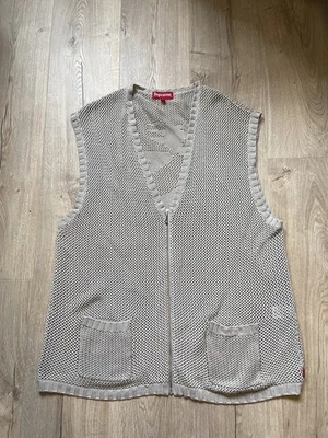 Supreme Dragon Zip Up Sweater Knit Crochet Cream Beige Vest Medium SS23 *VGC* - Image 1 of 4