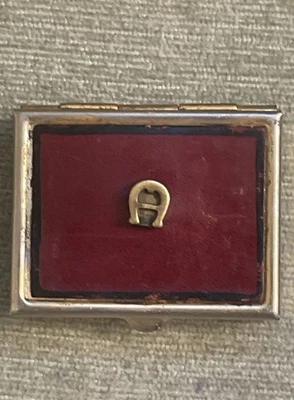 Vintage Etienne Aigner Designer Pill Box Maroon Leather 2 Compartments Trinkets - Image 1 of 4