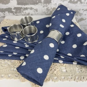 Pottery Barn Blue Polka Dot Cotton Napkins Set Of 4 20x20 Inches - Picture 1 of 5