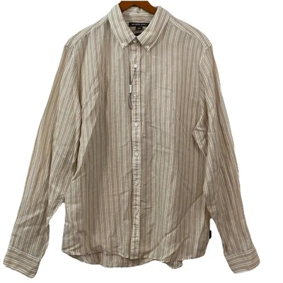 Nuevo con etiquetas Michael Kors Para Hombres Beige Rayas Botones Mezcla de Lino $128 Talla XL Foto 1 de 4