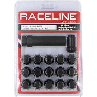 Raceline Spline Lug Nut Kit with spline Key - 1/2in 20 - Black RLUG-CS120B - Image 1 of 3