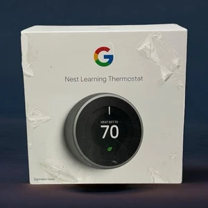 NEW - Google Nest T3007ES 3rd Generation Learning Thermostat - Stainless Steel - Photo 1/6