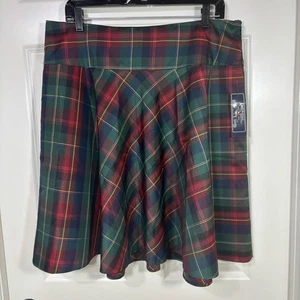 NUEVO CON ETIQUETAS American Living Tartán Escocés Línea A Falda Mujer’s 12 Rojo Verde Navidad - Imagen 1 de 9