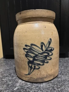 Antiker einzigartiger verzierter blauer Kobalt Topf mit Salzglasur - Bild 1 von 12