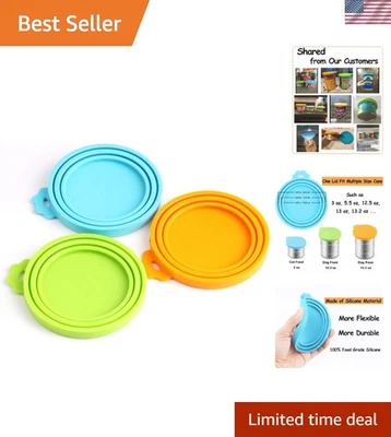 Tapas de silicona para latas de comida para mascotas - Ajuste universal para 3 tamaños estándar, multicolor Foto 1 de 4