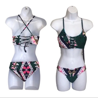 Conjunto de bikini Mary-j hojas y tiras geométricas juniors talla XS/S Foto 1 de 4