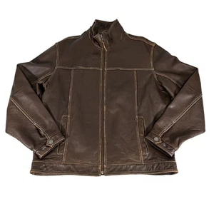 Tommy Bahama Denim LEDERJACKE durchgehender Reißverschluss braun Herren Größe LARGE - Bild 1 von 10