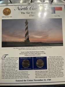 2001 North Carolina STATE INFO P & D STATEHOOD QUARTERS WITH STAMPS PANEL - Picture 1 of 2