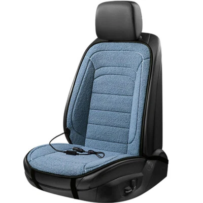 Car Seat Cover Cushion Warmer Winter Home Heated Pad Heating Mat Lamb Wool Blue - Image 1 of 4