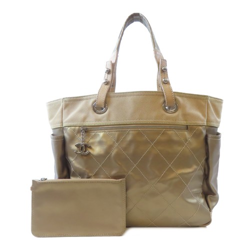 Chanel CC SHW Borsa Tote Bag Rivestita in PVC Tela Oro