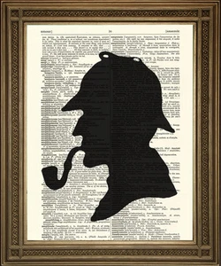 SHERLOCK HOLMES PRINT: Detective Silhouette, Vintage Dictionary Art Wall Hanging - Picture 1 of 1