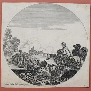 ETCHING GRAVURE ACQUAFORTE BULINO Stefano DELLA BELLA 1600 Circolare 2 - Imagen 1 de 5
