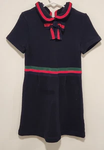 Authentic Gucci Girls Size 6 Navy Cotton Dress With Web Bow Originally $465 - Picture 1 of 7