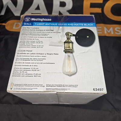 Westinghouse 63497 Lámpara de Pared Latón Antiguo y Negro Mate Foto 1 de 4