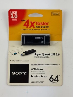 Sony 64GB Micro Vault USB 3.0 Flash Drive File Rescue USM64X - Image 1 of 2