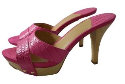 Sandalia NINE WEST 7.5 Eastnor Rosa Croc Slides Tacones Madera Foto 1 de 4