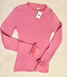 Crewcuts Pink Sweater Ribbed Cotton Ruffled Trim sz 14 - Picture 1 of 5
