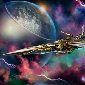 Steam Punk Space Ship Print ryk spoor space opera sci-fi fantasy art ship - Picture 1 of 2