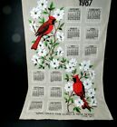 1987 Serviette calendrier en lin oiseau cardinal canneberge fleurs artisanat de collection