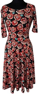 LuLaRoe Fit & Flare Maxi Red Floral Dress Multicolor Poly Blend Women's Size S - Picture 1 of 14