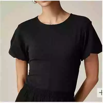 Top J.Crew espalda abierta manga abullonada XS negro elástico preppy coqueta femenina nuevo con etiquetas Foto 1 de 4