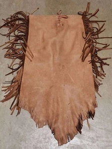 Falda nativa americana de gamuza de cuero Buckskin vintage hecha a mano cuentas con flecos - Imagen 1 de 14