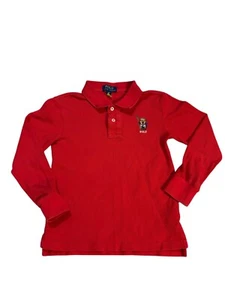 Polo Ralph Lauren Polo Bear Long Sleeve Polo Red Boys Size Small Alpine Ski - Picture 1 of 9