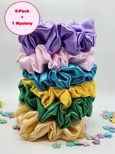 6 Pack Set Elastic Satin Scrunchies Rubber Bands Ponytail Holder Hair Rope Rings - Picture 1 of 7