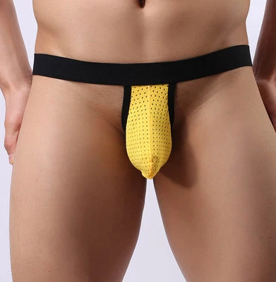Men Beach Underwear Net Pouch Hip Brief T-back Bikinis Open Crotch Micro Thongs - Image 1 of 4
