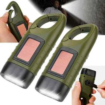 2X 3 LED Lamp Solar Power Flashlight Wind Up Hand Crank Emergence Camping Torch - Image 1 of 4