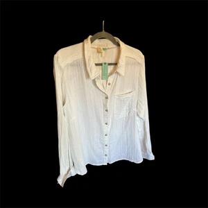 Anthropologie NWT $108 Women’s 2X Plus White Cotton Guaze Button Up Shirt - Picture 1 of 11