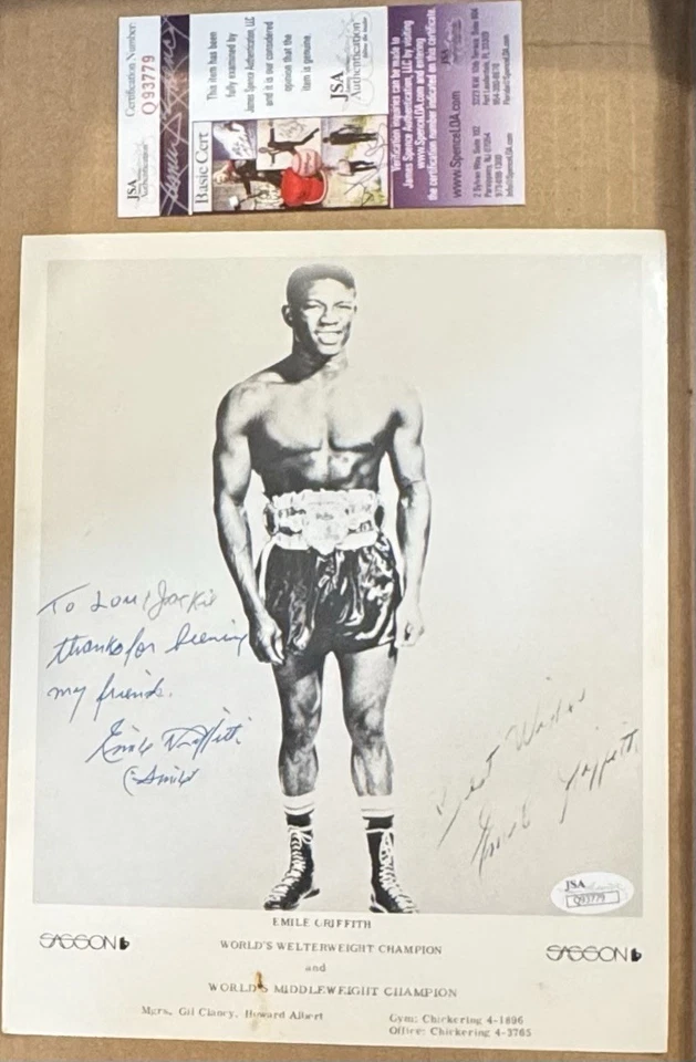 FOTO 8X10 FIRMADA POR EMILE GRIFFITH CAMPEÓN MUNDIAL DE PESO WELTER Y MEDIANO JSA Foto 1 de 1