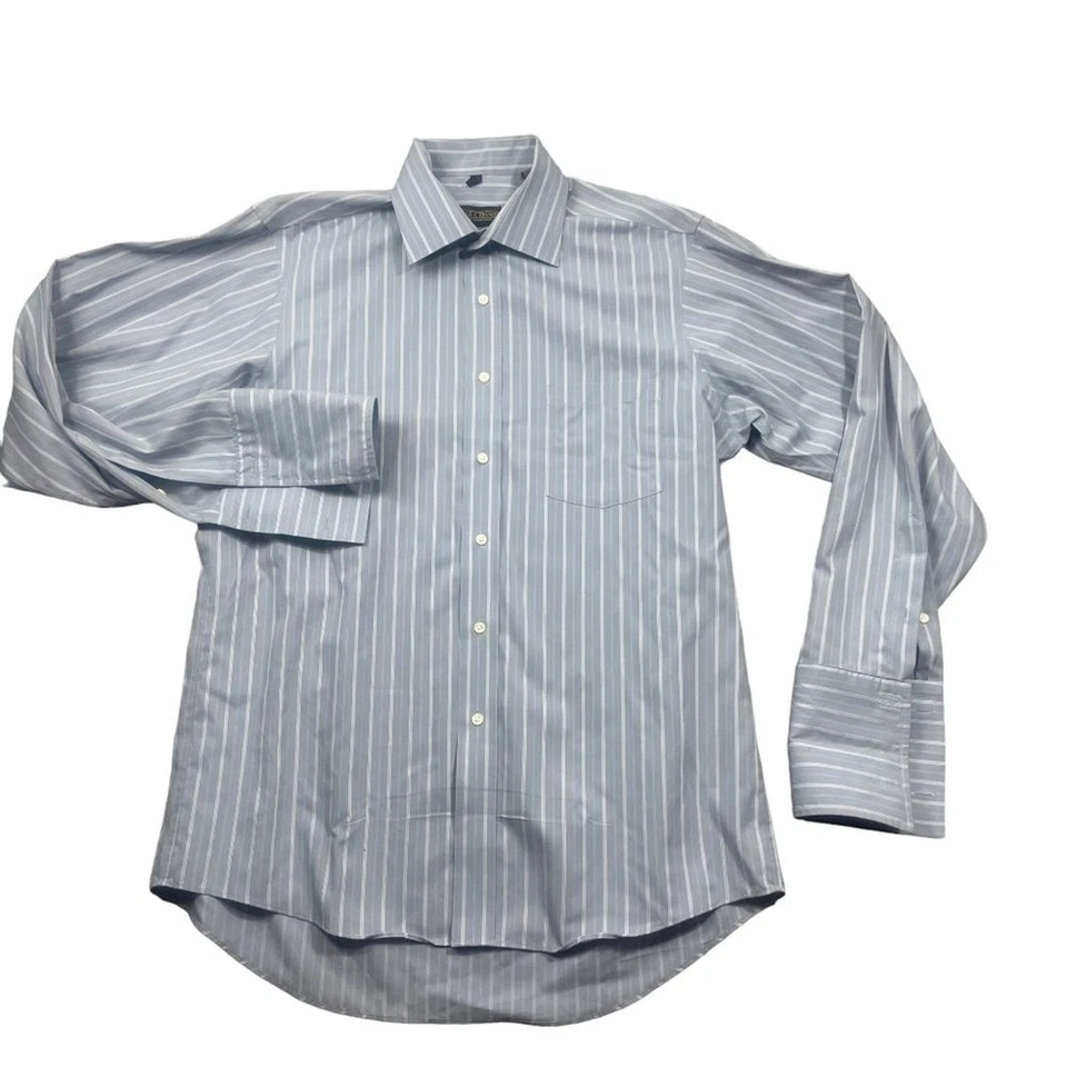 Donald Trump Signature Collection 16 34/35 French Cuff Pockets Gray white Stripe - Image 1 of 4