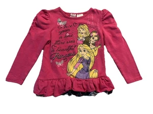 Y2K Disney Princess Pink Ruffle Glitter Longsleeve Size 6 - Picture 1 of 4