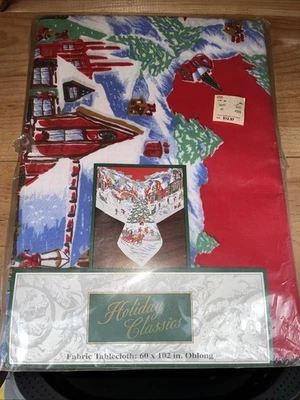 NEW Vintage Holiday Classics Christmas Fabric Tablecloth 60x102" Oblong - Image 1 of 4